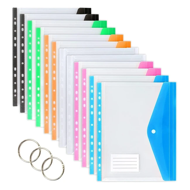 Tooelmon Punched Pockets A4 Plastic Wallets 12 Pack - Durable, Expandable, and Secure