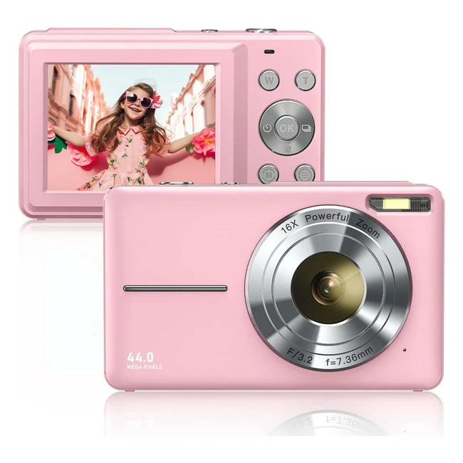 Compact Camera FHD 1080P 44MP Digital Camera with 24 LCD - Rechargeable, 16x Digital Zoom, Mini Vlogging - for Boys, Girls, Students, Beginners