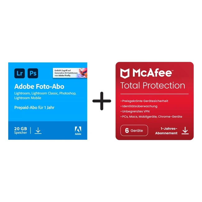 Adobe Creative Cloud 20GB Foto + McAfee Total Protection 2023 - 6 Geräte - 12 Monate
