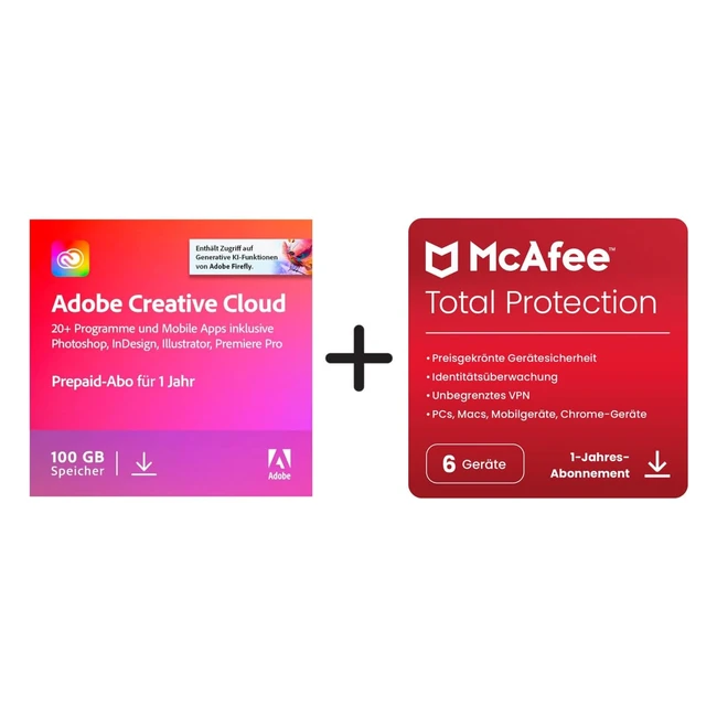 Adobe Creative Cloud All Apps  McAfee Total Protection 2023 - 6 Gerte - 12 Mo