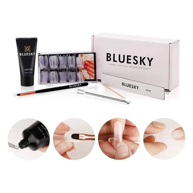 Bluesky Gum Gel Nail Extension Kit - Poly Gel Polish Starter Kit - Full Set for Beginners - Clear 60g