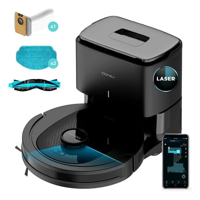 Robot aspirateur Conga 7490 Ultimate Home Xtreme - 2600 Pa - Autonomie 120 min - Navigation laser - Station de vidange automatique - Nettoyage 4 en 1 - Brosse centrale multifonction - App