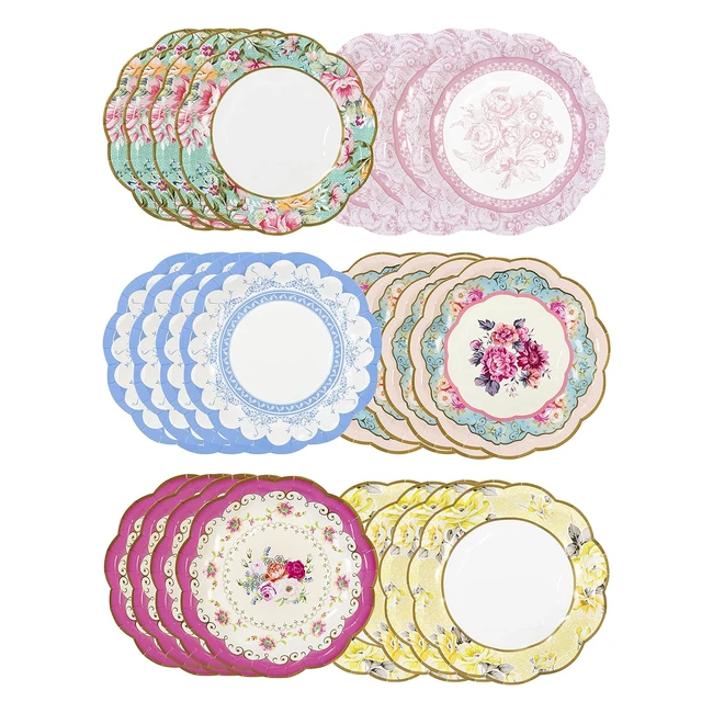 Lot de 24 assiettes jetables fleuries - Vaisselle vintage avec bord festonn - 