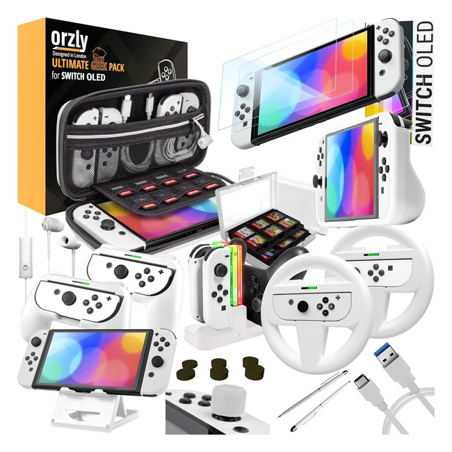 Orzly Accessories Kit Bundle for Nintendo Switch OLED Console - Ultimate Geek Pack with Case, Screen Protector, and More