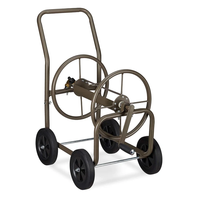 Carrello Avvolgitubo XL Relaxdays - Carrellino Mobile in Metallo - 2x Attacchi da 34 Pollici - Tubi Lunghi 60m - Marrone