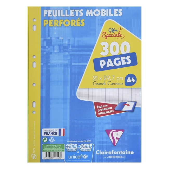Clairefontaine 17551C Hojas Sueltas A4 300 Páginas Cuadrados Grandes