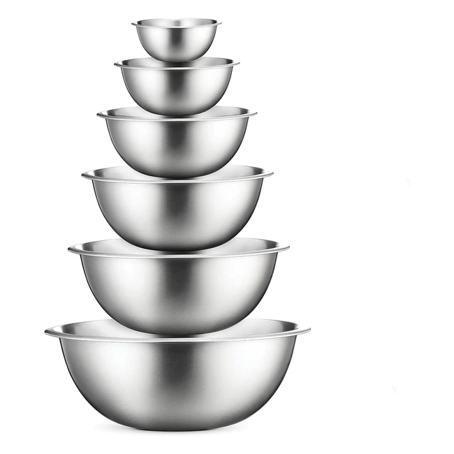 finedine Mixing Bowls Set - 6-Piece Easy Grip Stainless Steel - Baking Cooking
