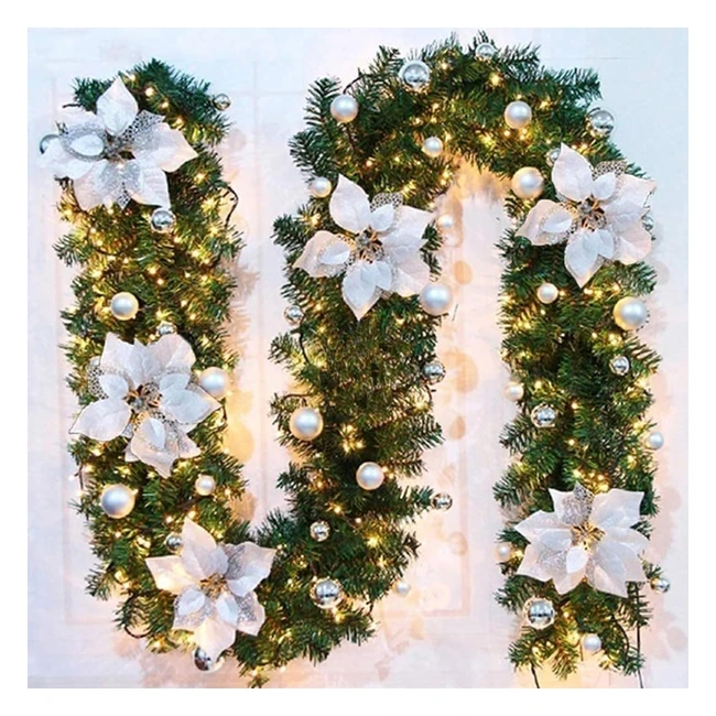 Shavingfun Christmas Garland with Lights - 27m - 9ft - LED - Silver