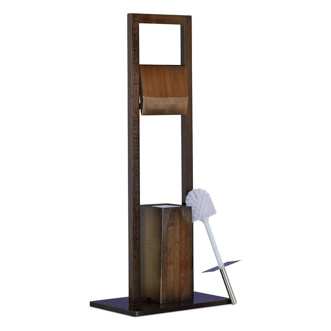 Set da bagno piantana portascopino con portarotoli bambù Relaxdays 10020930