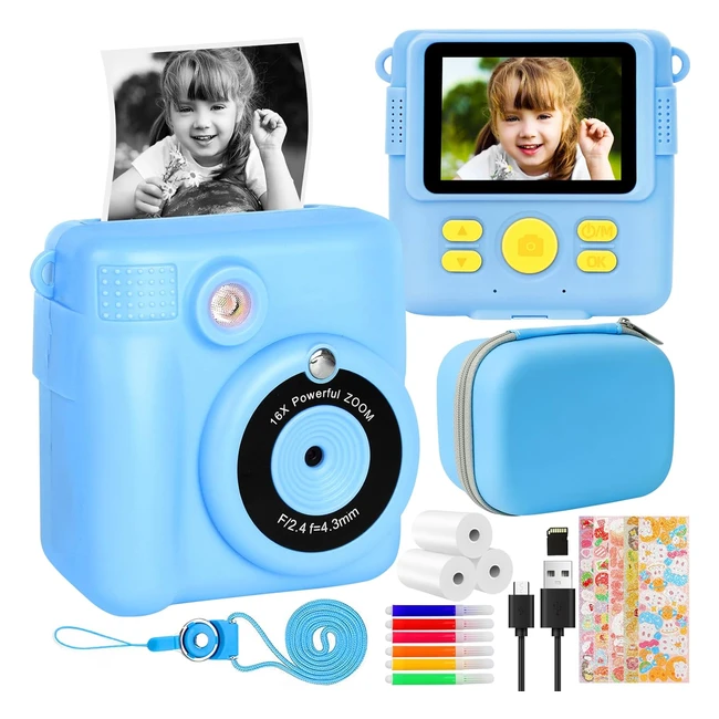 Instant Print Camera for Kids - Flexiver Christmas Birthday Gifts - 32GB SD Card - HD Digital Video Cameras - 16x Digital Zoom - 2.4
