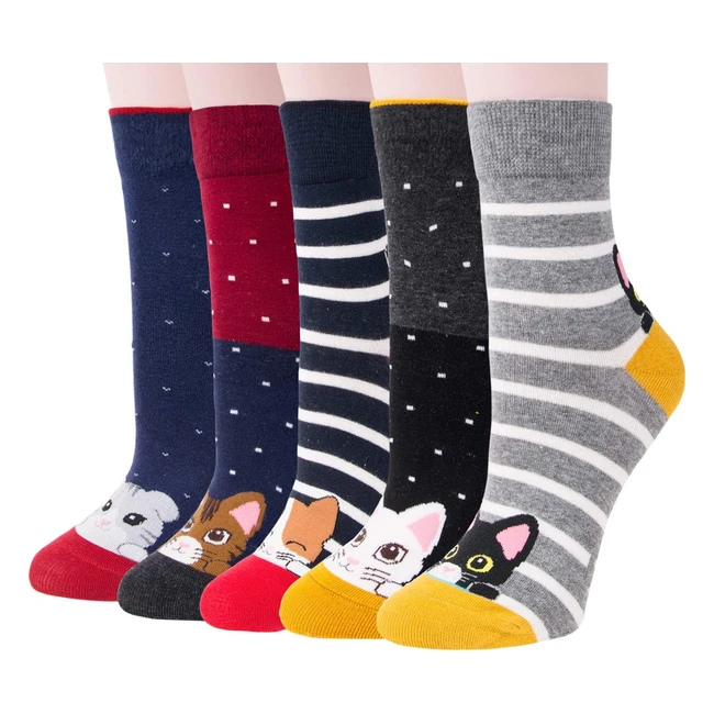 Lot de 5 paires de chaussettes femmes mignonnes en coton - Motif animaux chat chien - Taille unique