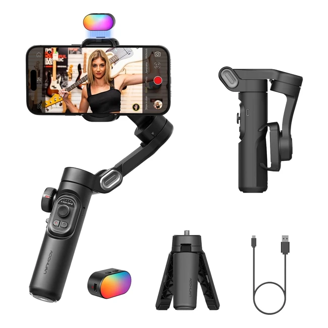 Smartphone Gimbal 3-Axis Stabilizer for iPhone  Android  Magnetic Fill Light 