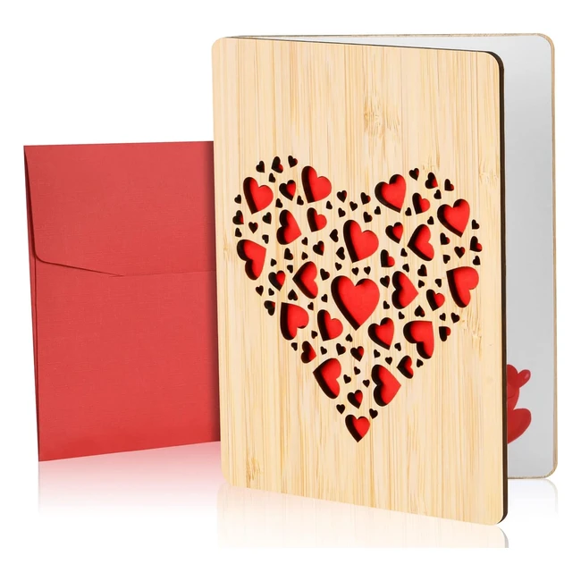 Tarjeta de felicitación de madera con corazón - Hecha a mano - Para cumpleaños, bodas y San Valentín