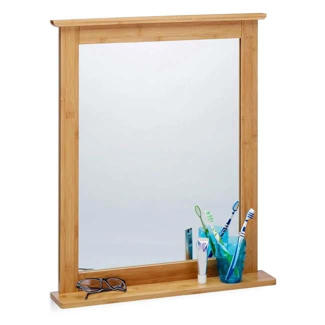 Specchio da Parete con Mensole da Bagno in Bambù - Design Naturale - Relaxdays