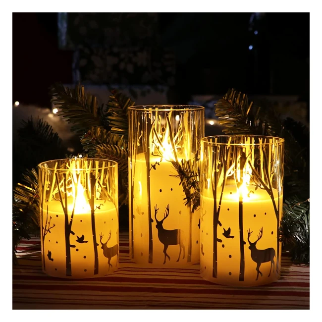 Rhytsing Silver Reindeer Design Glass LED Candles - Set of 3