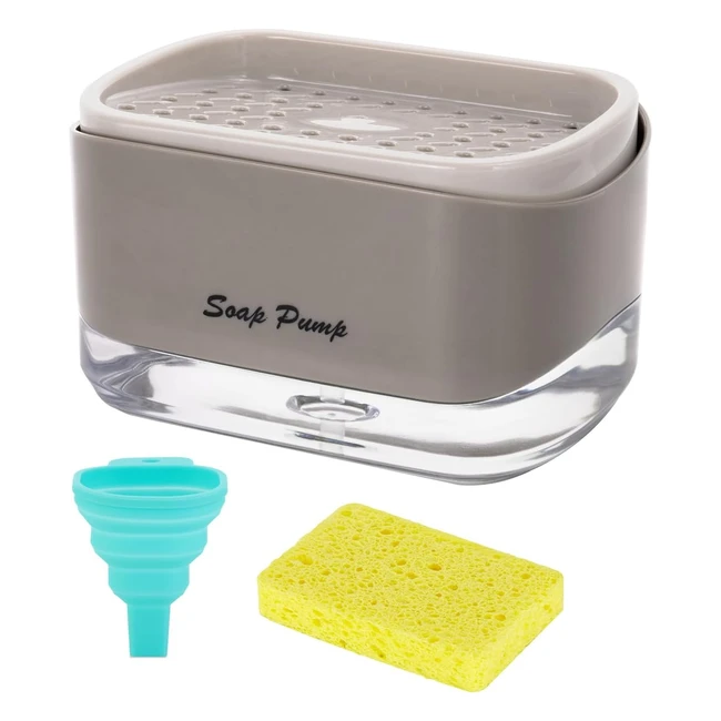 Distributeur de Savon Vaisselle 2 en 1 avec Porte-éponge - Cuisine Brun Clair