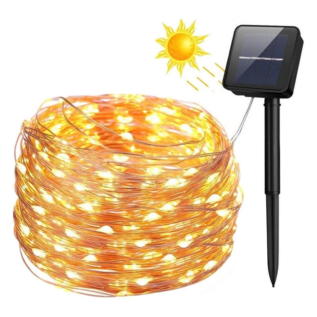 Fansir Solar String Lights 100 LED 33ft 8 Modes Copper Wire Waterproof Outdoor Fairy Lights