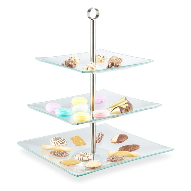 Alzata a 3 Piani Vassoio Quadrato Relaxdays - Argentotrasparente