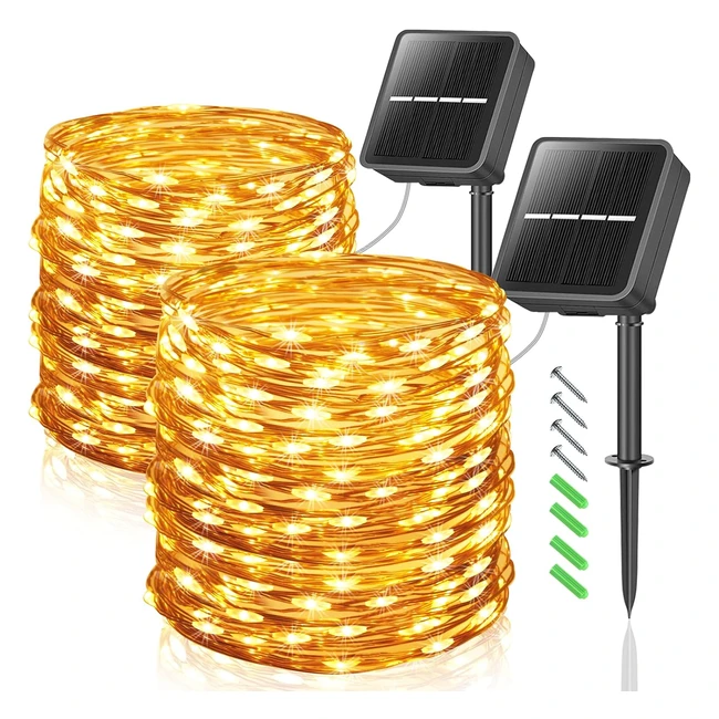 Guirlande Lumineuse Extérieure Solaire - Lot de 2, 10m, 200 LED - Décoration Lumière pour Jardin Terrasse Cour - LEDYA