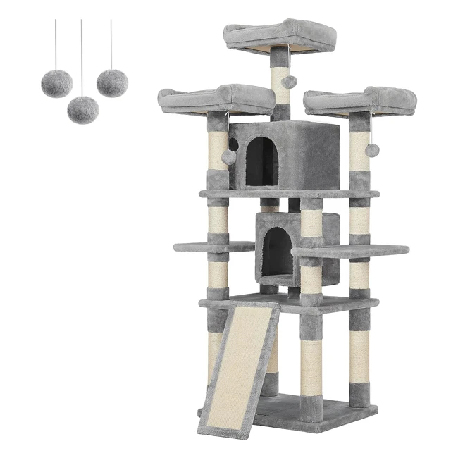 Feandrea Cat Tree Large Cat Tower 172cm - Light Grey PCT18W - Spacious, Cosy Plush Perches, Exciting Playground