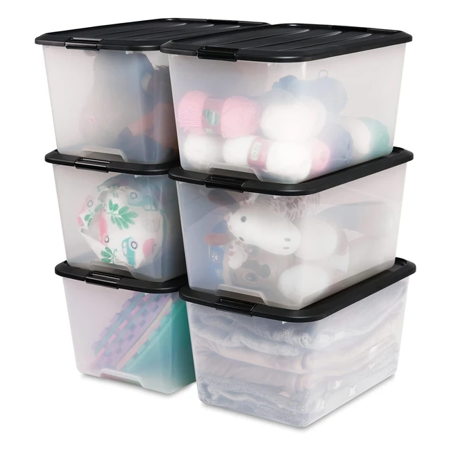 IRIS Ohyama Plastic Storage Boxes - 45L Set of 6 - Stackable - BPA Free