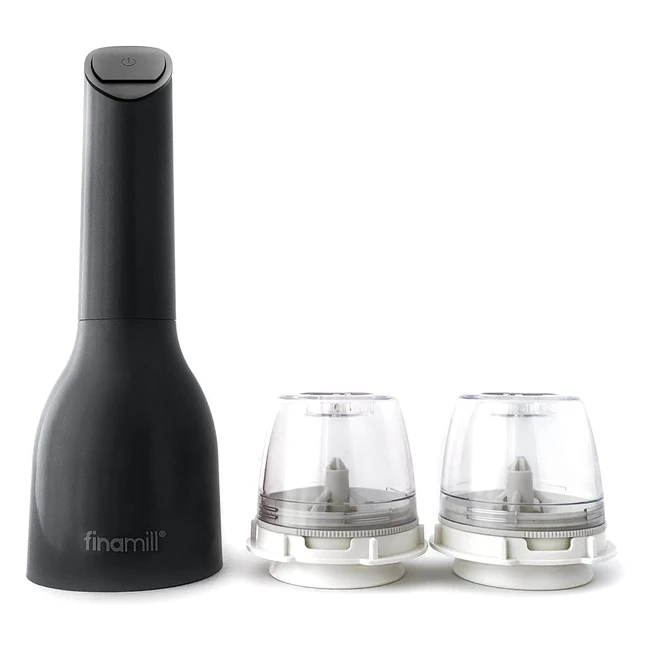 Finamill Battery Operated Pepper Mill & Spice Grinder - Adjustable Coarseness - One Touch Operation - LED Light - Includes 2 Quickchange Proplus Pods