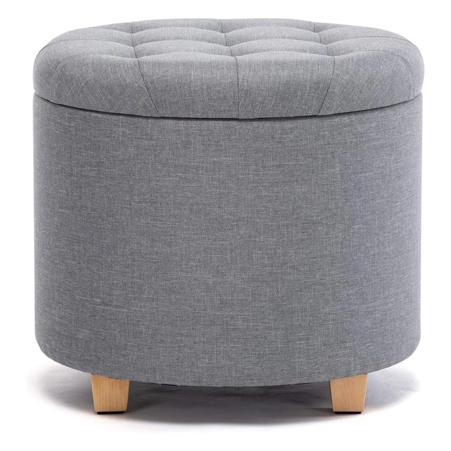 HNNHOME Round Linen Ottoman Storage Stool Box Footstool with Lids - Pearl River