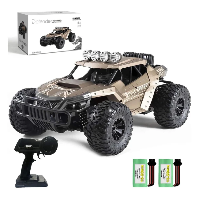 Voiture télécommandée Kinsam RC Enfant 25km/h - Camion Tout Terrain Monster Truck - 2 Batteries - 70 min d'autonomie