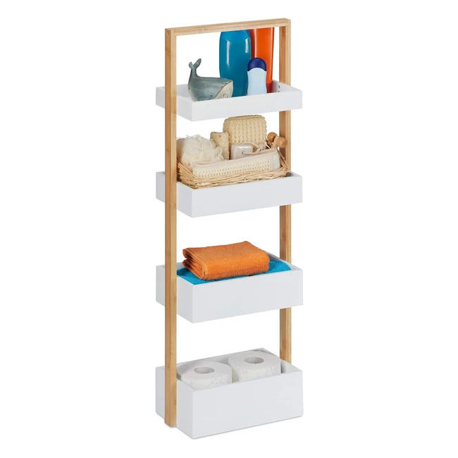 Estante Baño Relaxdays con 4 Cestas - Bambú y MDF - 88x30x18cm