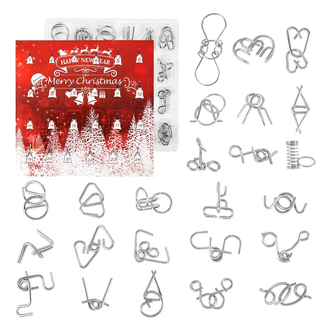 Calendrier de l'Avent 2023 en métal IQ Jigsaw - 24 jours de surprises - Jouet éducatif pour adultes et enfants