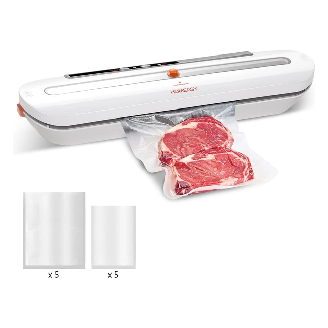 Homeasy Vacuum Sealer - Automatic Food Sealer Machine, One-Touch Sealing, Fresh Preservation, 10pcs BPA-Free Seal Bags, White
