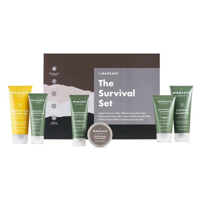 Mancave Survival Gift Set - Natural Grooming Essentials - Vegan  Plastic-Free -