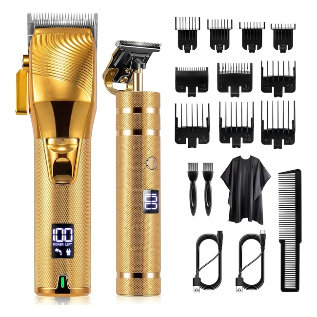 Professional Hair Clippers for Men - Cordless Barber Trimmer Set - Rechargeable 