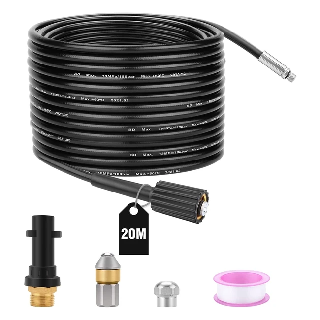 Kit de Limpieza de Tuberías Wadeo 20m - Manguera de Drenaje para Lavadora a Presión