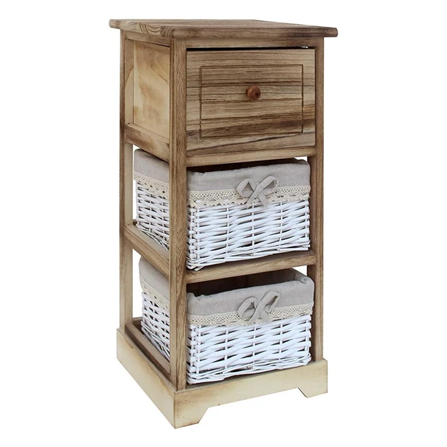 Mesita de Noche de Madera y Mimbre - Mueble de Baño con 3 Cajones - Estilo Shabby - Medidas 63x30x27 - Rebecca RE6105