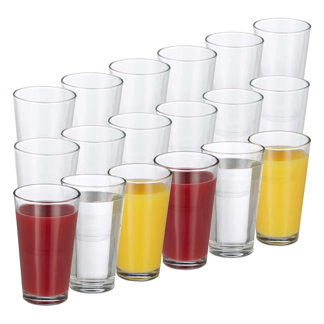 Set Bicchieri Relaxdays 18 in Vetro Spesso - Design Lineare - Lavabili in Lavastoviglie - 500 ml Trasparenti