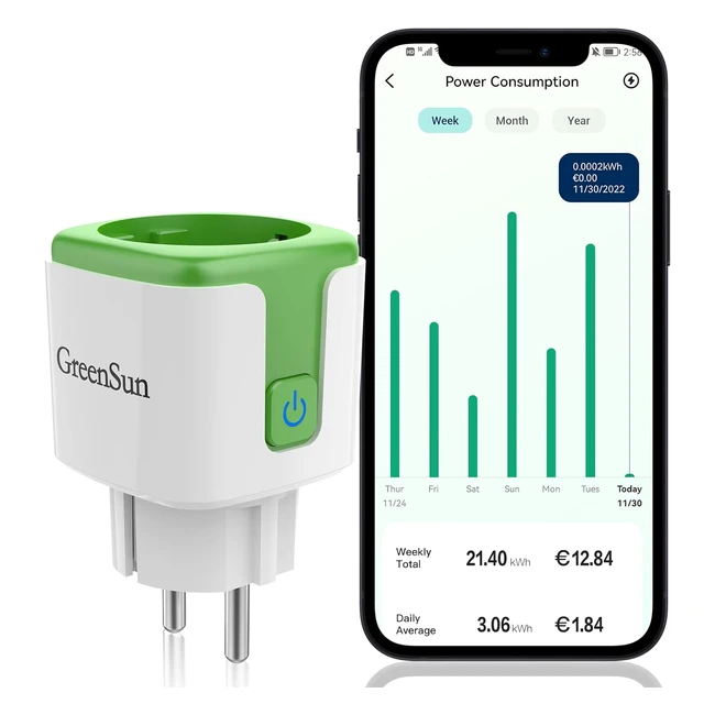 Prise Connectée Greensun 16A - Contrôle à Distance et Commande Vocale