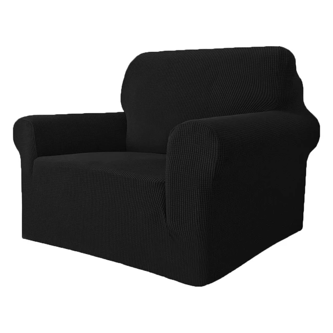 Housse Canapé 1 Place avec Accoudoirs - Extensible et Protège Canapé Universel - Moderne Housse Fauteuil Noir