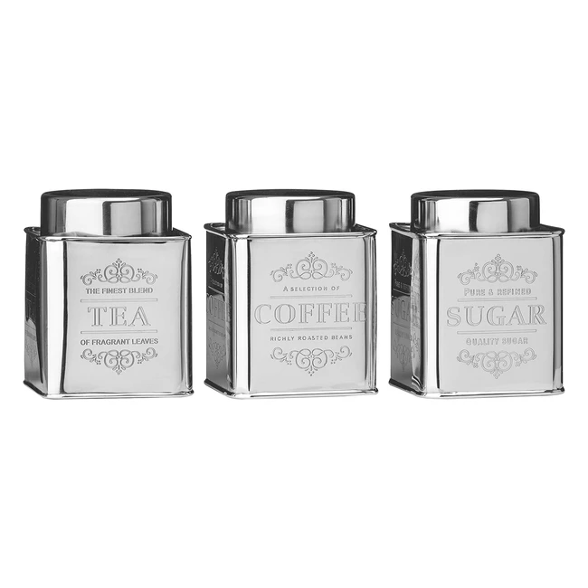 Set di scatole metalliche Premier Housewares 0507634 per tè, caffè e zucchero - Acciaio inossidabile argento