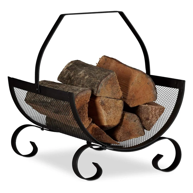 Cesto Portalegna Relaxdays 10022300 - Grande Contenitore in Metallo Nero - Hxlxp