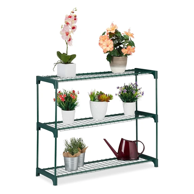 Estantería para Plantas Relaxdays, Soporte de Macetas de 3 Baldas, Metal/Plástico, Verde