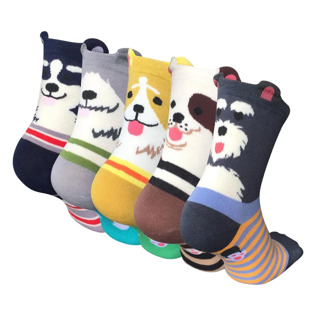Cozy Animal Ladies Socks - Chalier - 5 Pairs - Cat Dog - Gifts for Women
