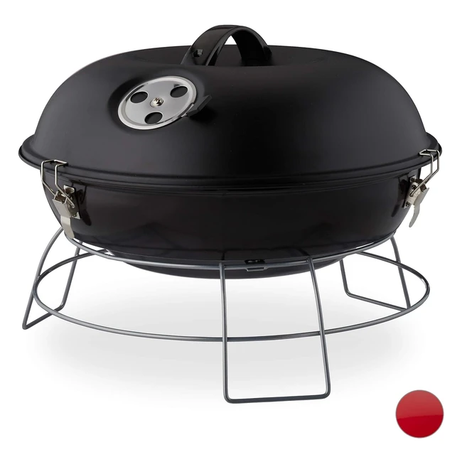 Barbecue Portatile Relaxdays 36cm Nero - Ampia Superficie di Cottura - Carbonella in Legno