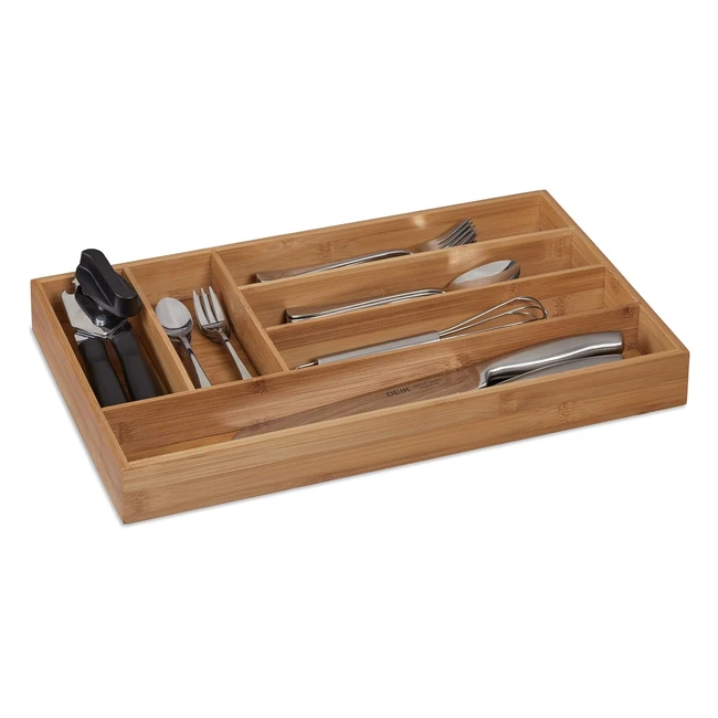 Organizador cubertero de bamb con 6 compartimentos - Relaxdays