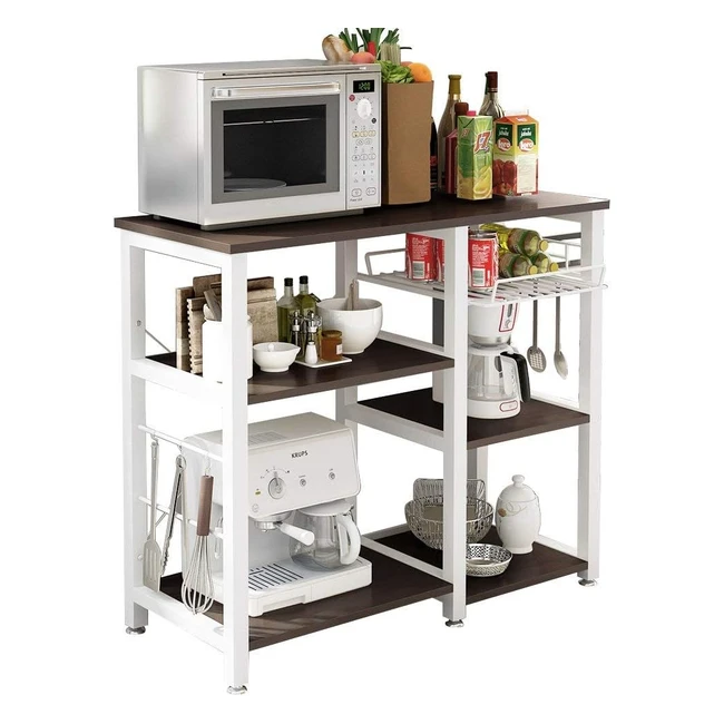 Estantería Cocina Multiuso dlandhome para Horno Microondas - Almacenaje Metálico con Caja de Almacenamiento de Frutas - Negro