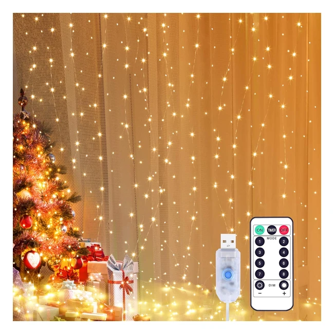 Yizhet Lichtervorhang 3x3m LED Lichterkettenvorhang IP65 wasserdicht
