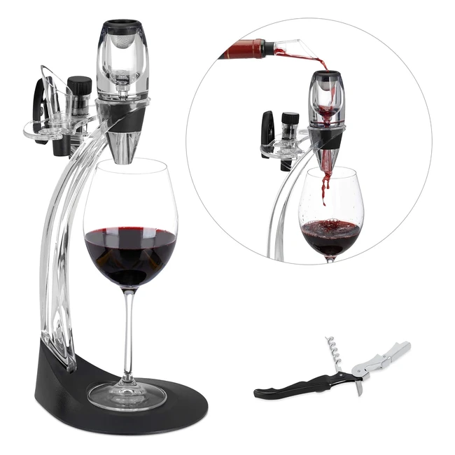 Set 7 piezas aireador de vinos Relaxdays con escanciador, sacacorchos, descapsulador, tapón y colador