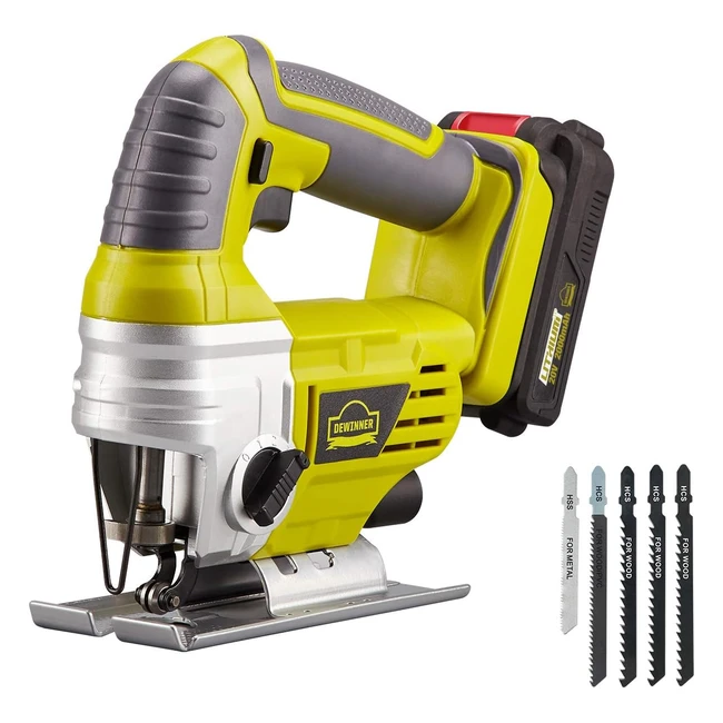 Seghetto alternativo Dewinner a batteria 20V - Seghetto LED con 1 2000mAh batterie e caricatore rapido - 5 lame - Profondità di taglio 80mm - Angolo inclinato 45° - Cambio lama rapido - Nessuna valigia