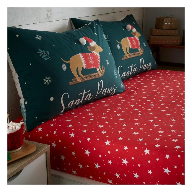 Catherine Lansfield Christmas Stars Junior Fitted Sheet - Red | Elasticated Edges | EasyCare Fabric