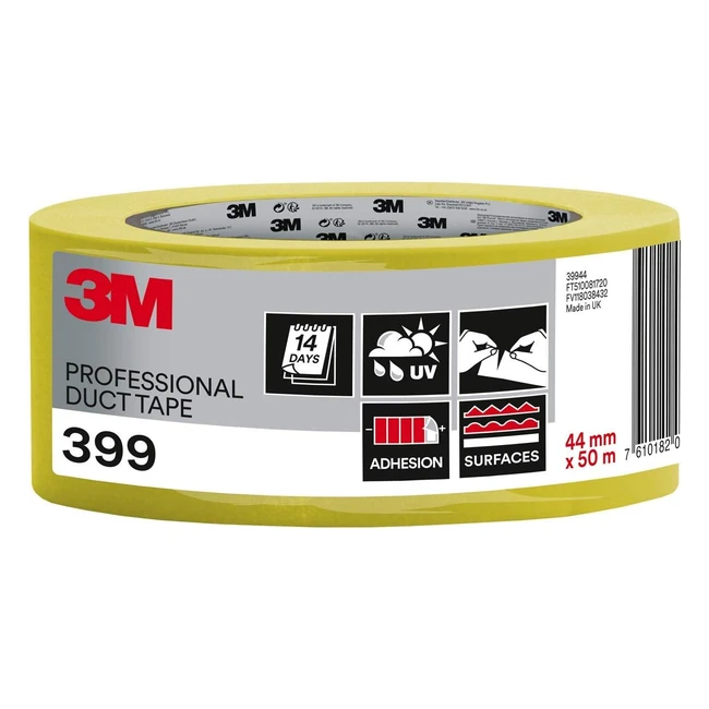 Ruban adhésif de réparation 3M 399 - Forte adhésivité, résistant aux UV - Jaune 44mm x 50m